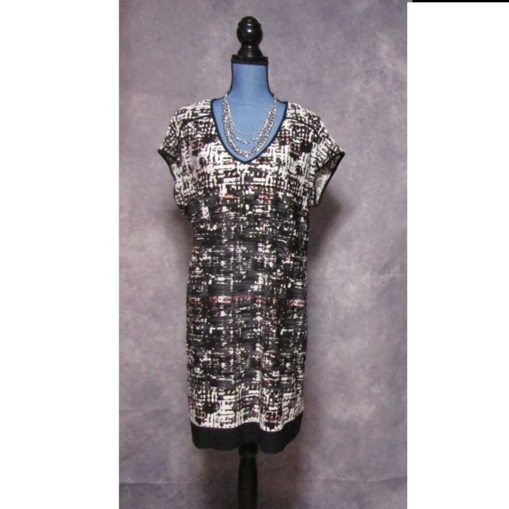Metaphor Black Gray Abstract Print Shift Dress 12 - image 1
